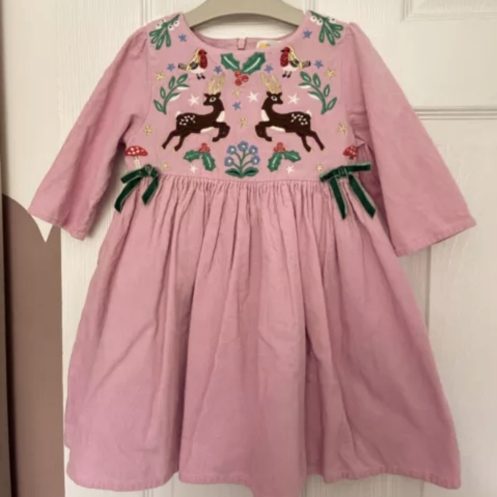 Pink Reindeer Cord Embroidered Party Dress - Picture 3 of 3